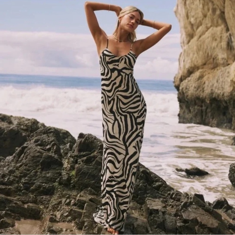 RESA Rose Spaghetti Strap Maxi Dress in Tigris Zebra Print